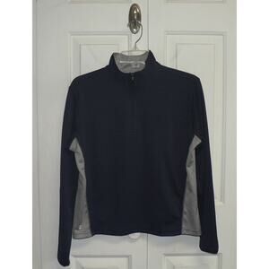 Halloway Women's Long Sleeve Textured Quarter Zip Pullover in Navy/Grey MD $34
